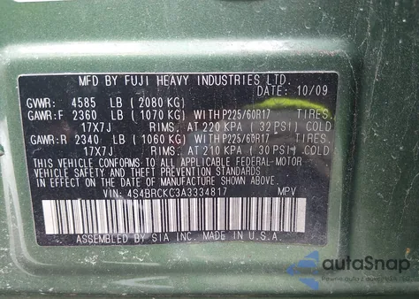 2010 Subaru Outback 2.5I Limited z USA, uszkodzony, nr VIN 4S4BRCKC3A3334817